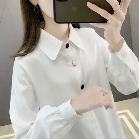白色衬衫女2023春秋上衣女长袖港味上衣设计感小众法式复古衬衫潮图片