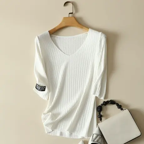 春夏2023年新款套头针织打底衫女薄款内搭五分袖上衣宽松短袖t恤图片