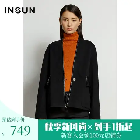 恩裳冬季一粒扣立体有型口袋设计保暖柔软舒适毛呢外套商品大图