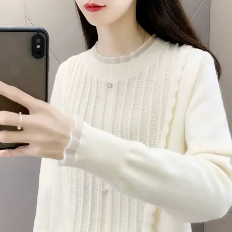毛衣女2023新款爆款蕾丝半高领洋气针织打底衫韩版秋冬软糯上衣女商品大图