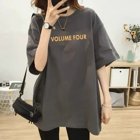 圆领新款印花短袖t恤女2023年夏季新款大版中长款宽松爆款纯棉ins商品大图