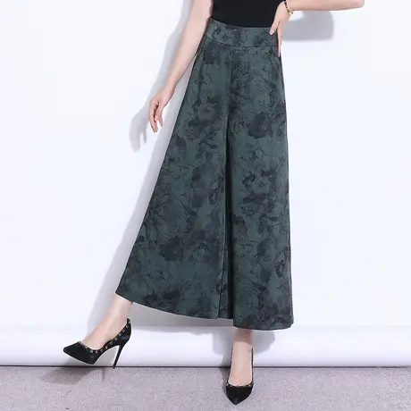 冰丝印花八分裤裙裤女夏季薄款2023新款高腰宽松大码阔腿裤大脚裤图片