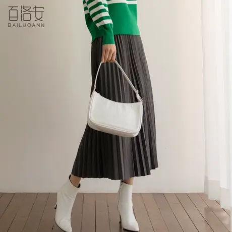 百洛安高腰显瘦垂坠感百褶半身裙女秋冬气质通勤百搭a字中长裙图片