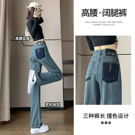 窄版直筒牛仔裤女士春秋薄款2023年新款高腰垂感显瘦小个子阔腿裤图片