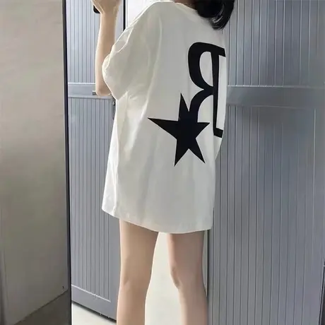 美式复古纯棉短袖t恤女夏季宽松潮牌ins设计感小众chic港味上衣服商品大图