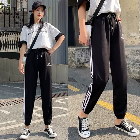 运动裤女夏学生韩版宽松束脚九分原宿bf风百搭直筒跑步休闲哈伦裤商品大图