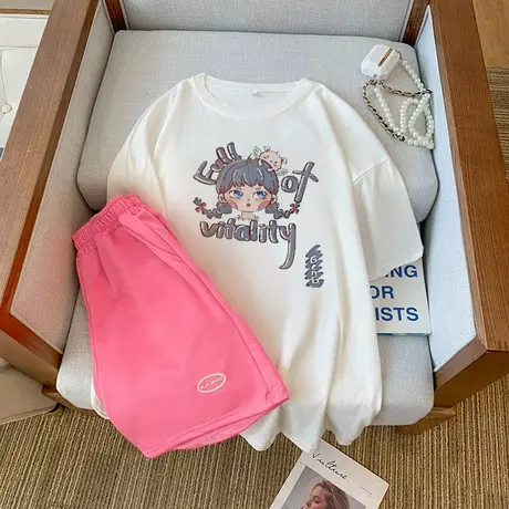 网红运动服套装女夏季宽松韩版时尚洋气短袖短裤小个子休闲两件套商品大图