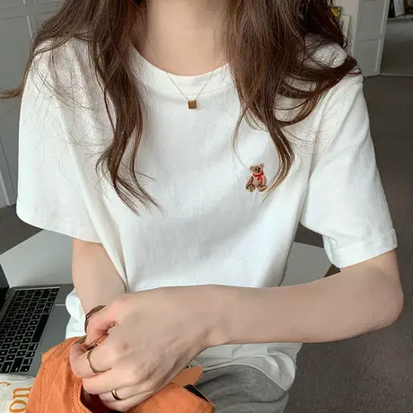 短袖t恤女装刺绣卡通半袖宽松大码夏季2023年新款黑色t恤女上衣潮商品大图