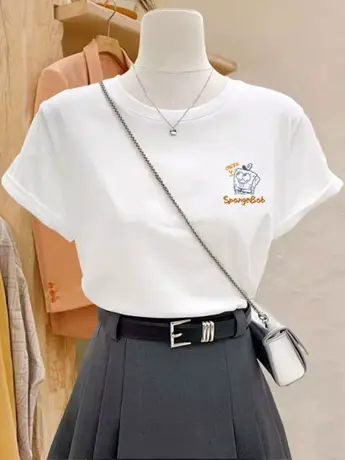 美式复古白色仿棉短袖t恤女夏季2023新款时尚洋气时髦百搭上衣服商品大图