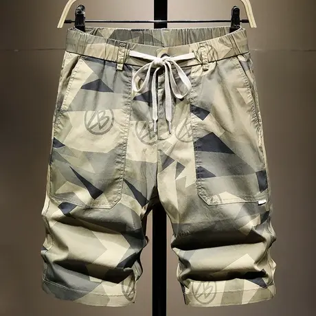 夏季薄款潮牌工装裤男宽松迷彩休闲短裤男时尚百搭中裤五分裤子男商品大图