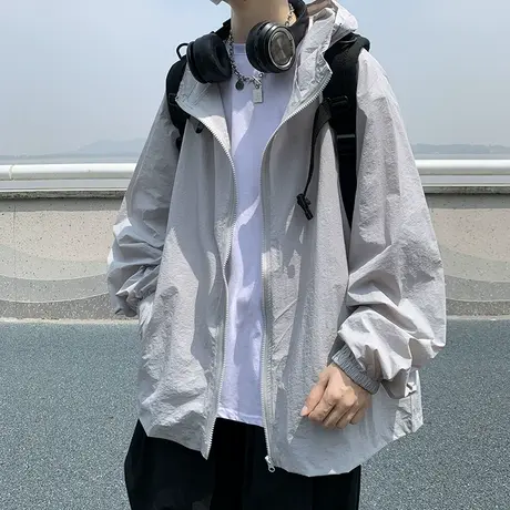 防晒衣男款夏季防紫外线纯色潮牌港风外套ins潮流宽松连帽防晒服商品大图