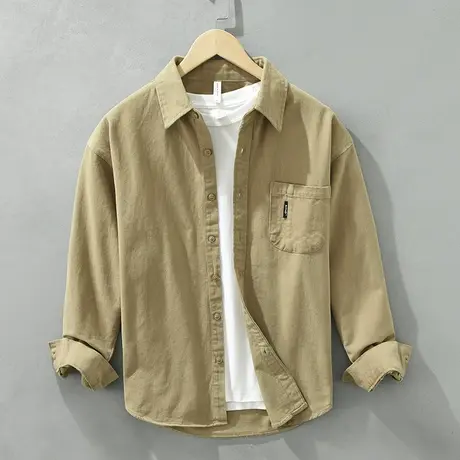 休闲衬衫男宽松春秋季长袖日系水洗衬衣青年上衣免烫男士外套潮流商品大图