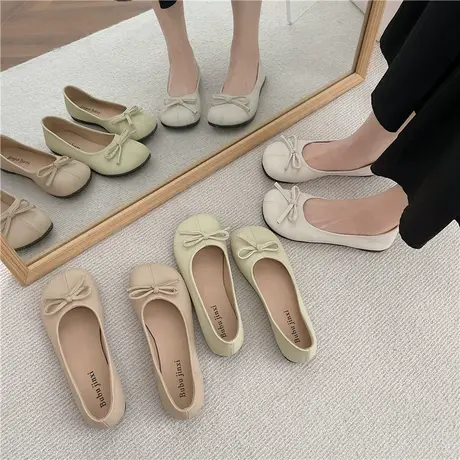仙女鞋温柔单鞋软底奶奶鞋女2023春季新款复古小众气质蝴蝶结瓢鞋商品大图
