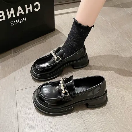 厚底乐福鞋女2023春秋新款百搭配裙子鞋子女夏季英伦风小皮鞋单鞋图片