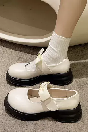 白色法式玛丽珍小皮鞋女2023年夏季新款厚底百搭英伦风配裙子单鞋商品大图