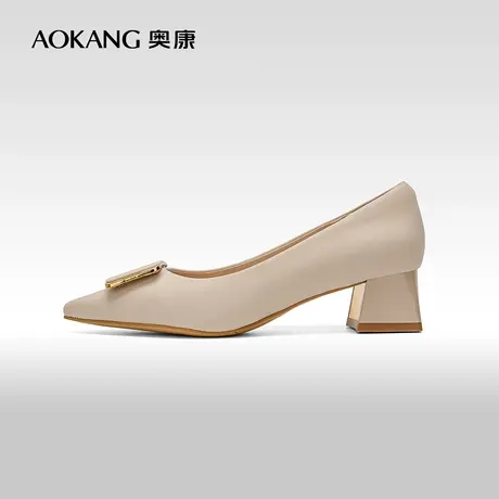 【门店发货】奥康女鞋 2023春秋季新款粗跟舒适单鞋浅口通勤休闲商品大图