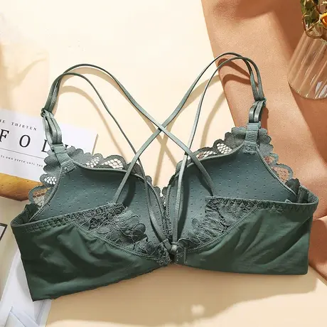 美背内衣女聚拢小胸加厚收副乳无钢圈新款胸罩蕾丝性感前扣文胸商品大图