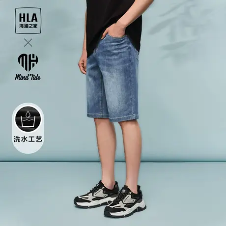 HLA/海澜之家循迹亦心即为牛仔中裤春夏季新款水洗微弹短裤子男士商品大图