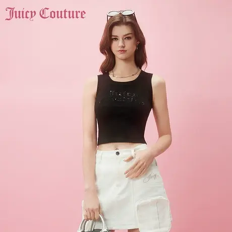 Juicy Couture橘滋2025春夏新款秋黑月夜烫钻针织女高端背心图片