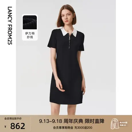 朗姿黑色复古高级感显瘦连衣裙2023年春季新款气质别致独特衬衫裙商品大图