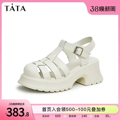 Tata他她黑色猪笼鞋女时尚罗马凉鞋女厚底2023年夏季新款YAA01BL3图片
