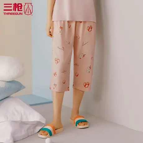 三枪女士中裤家居五分裤夏季纯棉 水柔棉女家居裤印花全棉60802图片