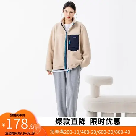 【艾格】2023新款中长款秋冬摇粒绒巴塔羊羔绒抓绒毛呢外套女装图片