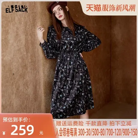 妖精的口袋娃娃领灯芯绒长袖连衣裙女2022秋冬季新款复古气质显瘦商品大图