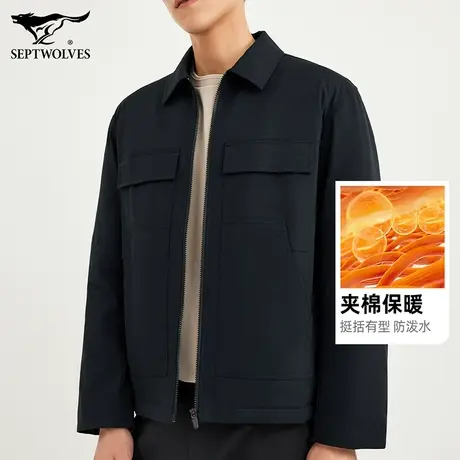 Q七匹狼棉服男2023秋冬季轻薄夹棉保暖翻领夹克男士简约百搭外套图片