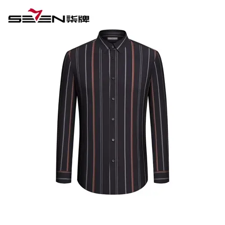【商场同款】柒牌男士条纹长袖衬衫2023秋季新款弹力舒适翻领衬衣商品大图
