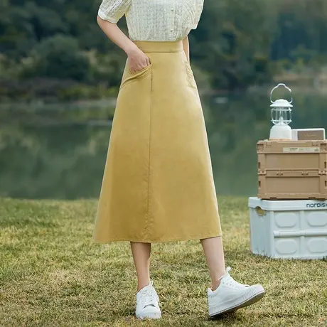 茵曼2023夏女装新款田园时尚设计感口袋松紧腰梨形身材A字半身裙图片