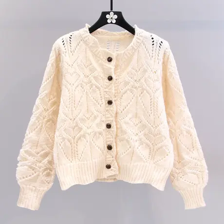 钩花镂空单排扣毛衣外套女2023年早春新款设计感洋气百搭针织开衫图片