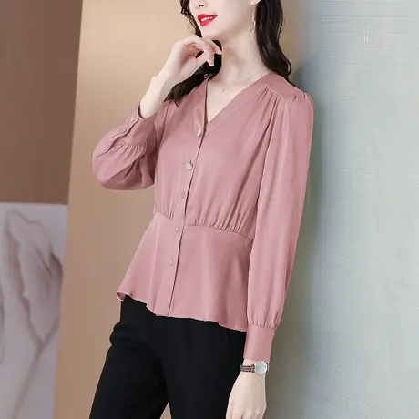 雪纺衬衫女2023早秋装新款上衣新品春款小衫减龄漂亮时尚洋气v领图片