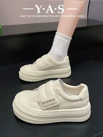 魔术贴小白鞋女2024春季新款百搭厚底增高板鞋软皮休闲运动饼干鞋图片