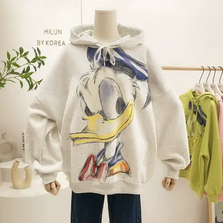 2022春季新款韩国东大门原宿港风慵懒休闲连帽卫衣宽松大版欧货潮图片