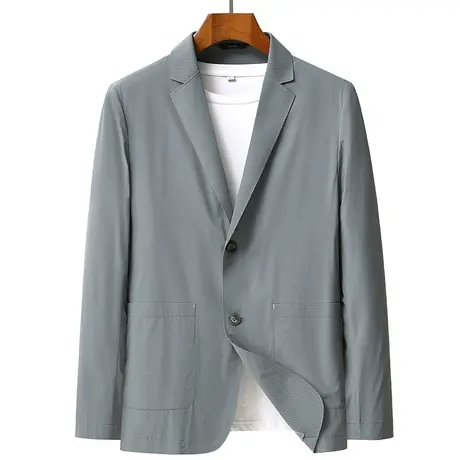 2023年春夏新款大码西装男冰丝西服灰色纯色商务休闲薄款单西外套商品大图