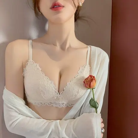 法式内衣女小胸聚拢薄款bra无钢圈收副乳防下垂性感蕾丝美背文胸图片