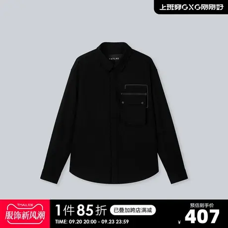 YATLAS亚锐男装冬季商场同款黑色羊毛大衣男时尚简约修身外套商品大图