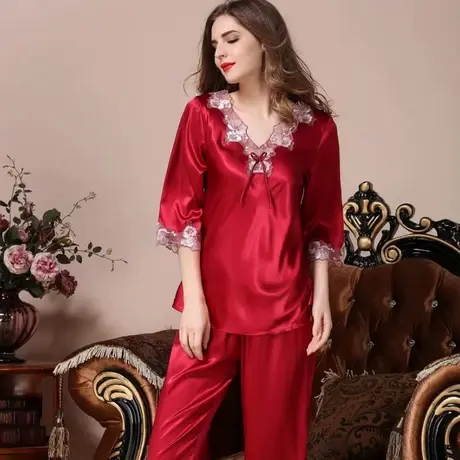 睡衣女春秋款2025年新款冰丝薄款仿真丝套装大码高级感丝绸家居服商品大图