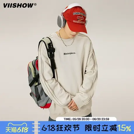 VIISHOW美式复古重磅卫衣男款秋季褶皱长袖t恤宽松休闲情侣外套图片