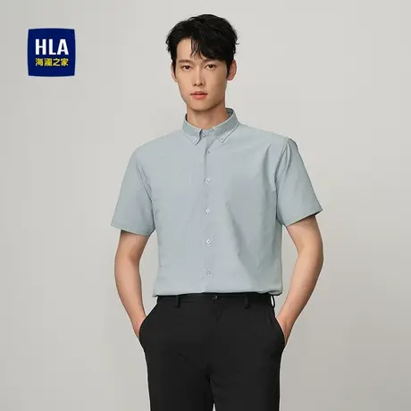 HLA/海澜之家微泡条纹短袖衬衫2025春夏新款舒适透气简约上衣男商品大图