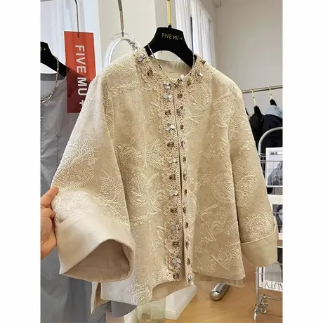 爵莱菲新中式轻国风轻奢重工高级感短款外套女春秋穿搭上衣大码图片