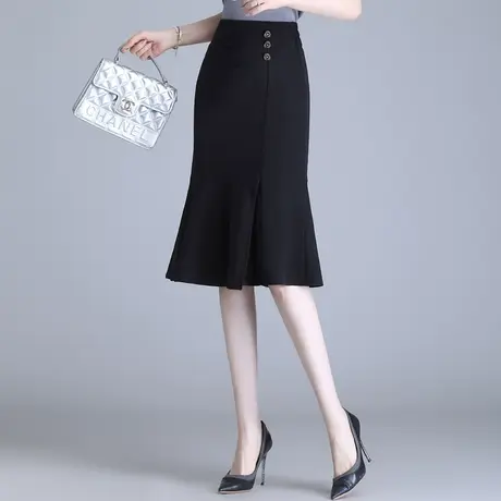 开叉蕾丝拼接鱼尾裙女2023春夏新款修身包臀半身裙中长通勤一步裙图片