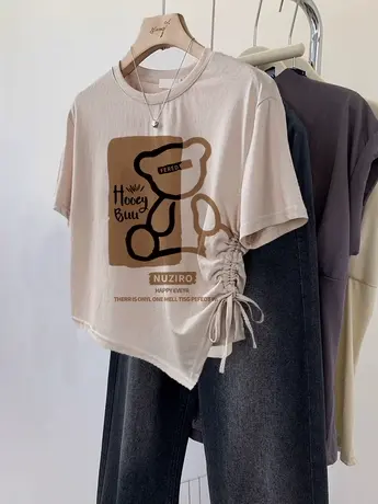 胖mm大码显瘦不规则上衣女纯棉甜辣风短款修身T恤潮ins休闲短袖夏商品大图