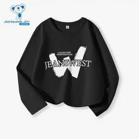 JU真维斯男女同款2025秋季新款美式字母印花酷帅时尚儿童长袖T恤商品大图