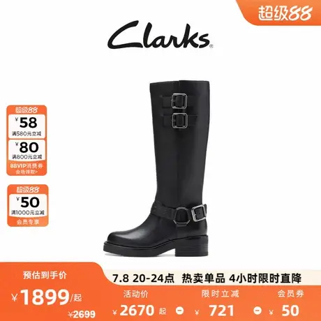 Clarks其乐Rebelle系列新品女士秋冬复古机车风骑士靴瘦瘦靴长靴图片