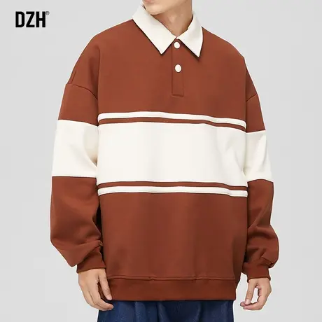 男士拼色长袖卫衣男潮牌ins宽松秋季2023新款港风美式复古POLO衫图片