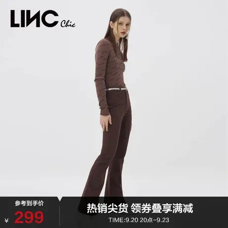 LINCCHIC金羽杰裤子女复古摩登显瘦高腰微喇叭牛仔裤女S223JE874商品大图