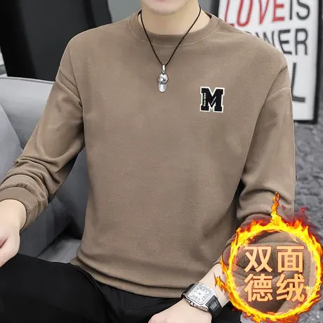 男士卫衣2023新款秋冬款宽松潮流德绒双面绒无帽上衣服圆领长袖商品大图