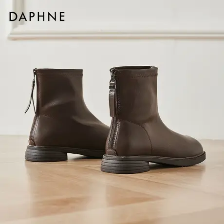 达芙妮棕色短靴子马丁靴女款夏季2026新款方头切尔西靴美拉德靴子商品大图